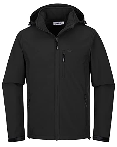 33,000ft Softshelljacke für Herren Wasserdicht Winterjacke Winddicht Warme Fleece Gefüttert Windbreaker Funktionsjacke Outdoorjacke für Wandern Fahrrad Camping(Schwarz,3XL)