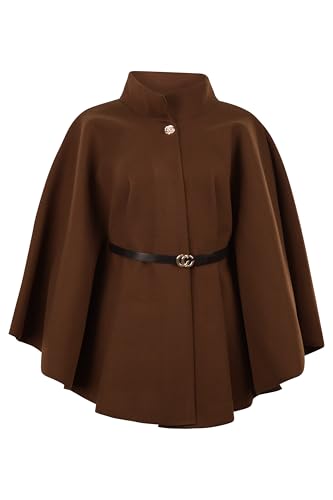 malito - Damen Cape Mantel - langarm Vinatage Poncho modern & elegant - edle bequeme unifarbene Jacke - klassischer Umhang Freizeit & Alltag 4570 - (Braun)