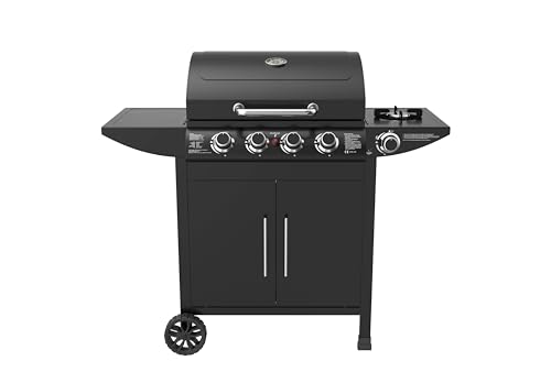 El Fuego® „San Francisco“ Gasgrill | 4+1 Brenner | inkl. Gasschlauch und Druckminderer | Grillrost aus Gusseisen | mit Thermometer | Brenner aus Edelstahl | inkl. Seitenbrenner | AY 5631 (4+1 Brenner)