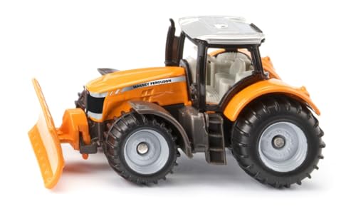 Siku 1564, Massey Ferguson mit Räumschild, Metall/Kunststoff, Orange, Spielzeugtraktor für Kinder, Inkl. Räumschild, Abnehmbare Kabine