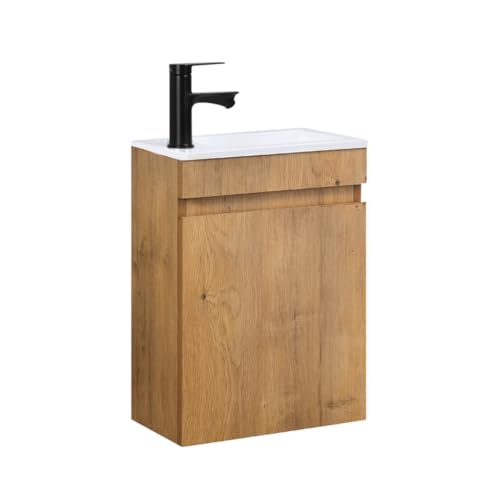 Kometmöbel Gäste-WC Waschtisch Set 40 cm Vormontiert Klein Waschbecken mit Unterschrank (Eiche 40cm, Ohne Wasserhahn)