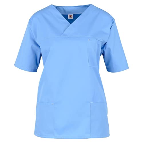 beb Basic Unisex Kasack Kurzarm Hellblau 65% Polyester 35% Baumwolle Damen Herren Größe L