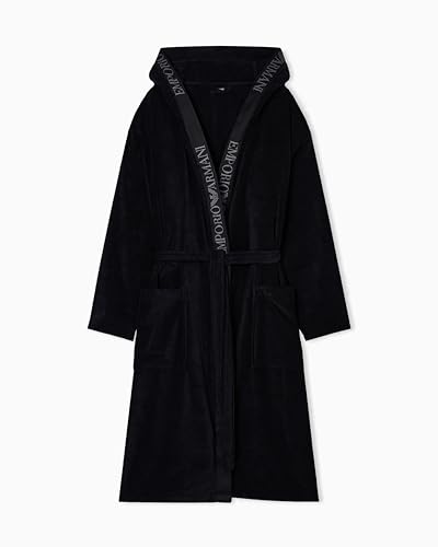 Emporio Armani Herren-Bademantel, Schwamm, Schwarz, Größe L, Schwarz, L