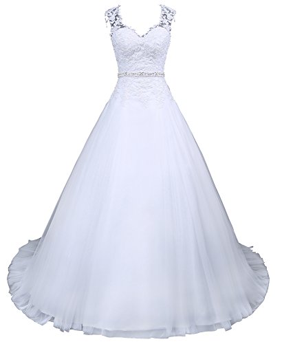 Romantic-Fashion Brautkleid Hochzeitskleid Weiß Modell W048 A-Linie Satin Perlen Pailletten Strass DE Größe 38