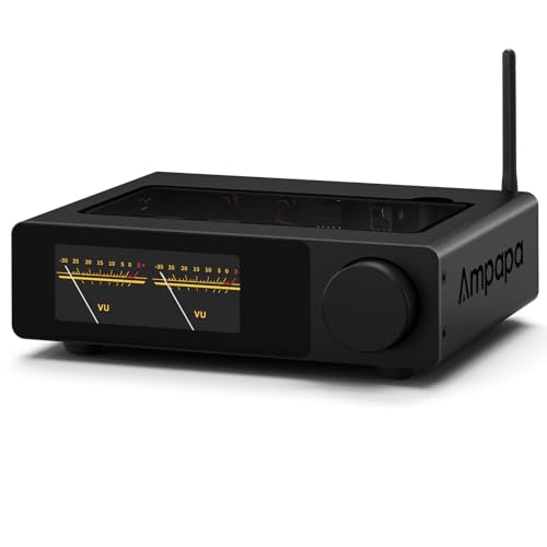 Ampapa D1 2-Kanal Bluetooth Verstärker: HiFi 300W×2 Stereo Amplifier mit HPF | Digitalem VU-Meter | SUB Pre-Out | Symmetrischem TRS-Eingang | Klangregelung & Fernbedienung für Heimkino- und Regalla
