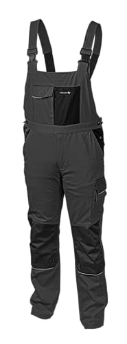 Högert Technik – Arbeitslatzhose EDGAR beige mit elastischen Trägern, 7 Taschen, Oxford 600D Verstärkungen, reflektierenden Elementen und ergonomischer Passform für Herren