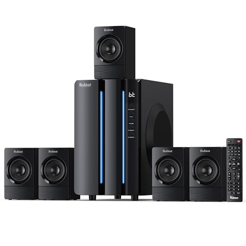 Bobtot Surround Sound System Heimkinosystem – 800W Spitzenleistung, 16,5-cm-Subwoofer, 5.1 soundsystem-Lautsprecher, ARC, optischer AUX, Bluetooth US-zu-EU-Netzsteckeradapter im Lieferumfang enthalten