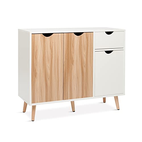 Mondeer Sideboards, Kommode mit schubladen,Kommoden mit Türen,Küchenschränke, für Wohnzimmer, Schlafzimmer, Flure und Küchen, Weiß und Natur