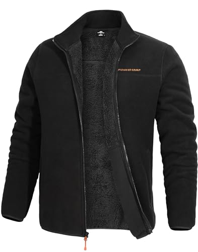 Pioneer Camp Jacke Herren Winter Warm Sherpa Fleecejacke Outdoor Herrenjacke Übergangsjacke Mit Stehkragen Und Taschen Winddicht Atmungsaktiv(Black;L)
