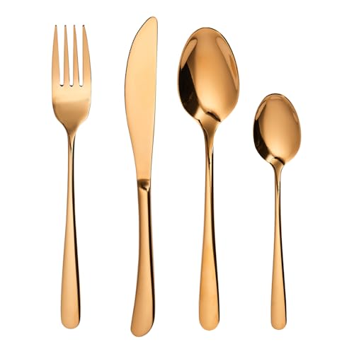 BUTLERS Besteckset 4-teilig poliert 23 cm Edelstahl QUEENS Gold | glänzendes Essbesteck | elegantes Tafelgeschirr | für festliche Anlässe und Alltag