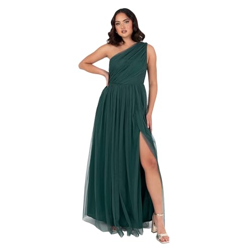 Anaya with Love Damen Womens Ladies Maxi One Cold Shoulder Dress Slit Split Sleeveless Prom Wedding Guest Bridesmaid Ball Evening Gown Kleid, Emerald Green, 36 EU