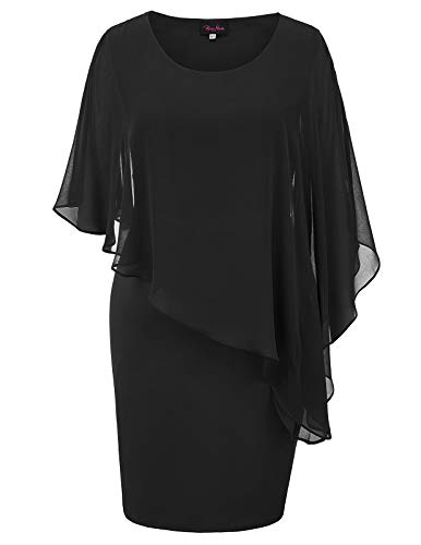 Hanna Nikole Damen Große Größen Bodycon Bleistiftkleid Chiffon Cocktailkleid mit Reißverschluss Schwarz XL