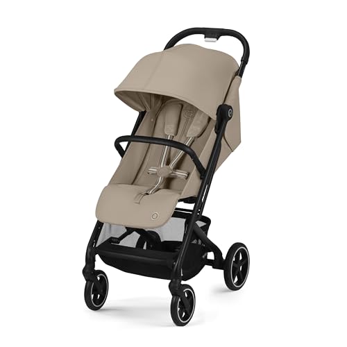 Cybex Gold Kinderwagen Beezy mit One-Pull Harness, Ab Geburt bis ca. 4 Jahre (max. 22 kg), Kompakt und ergonomisch, Almond Beige (Beige mit schwarzem Rahmen)