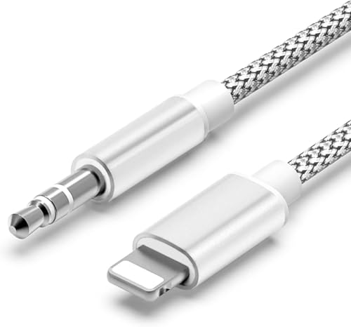 Auto AUX Kabel für iPhone, Audiokabel Aux Kabel auf 3.5mm Premium Audio für iPhone 12/12 Pro/13/13 Pro/14/14 Plus/14 Pro Max/SE 2022/11/11Pro/8/7 Plus/X/XS/XR/Car Audio, Lautsprecher-Silber Schwarz-1M
