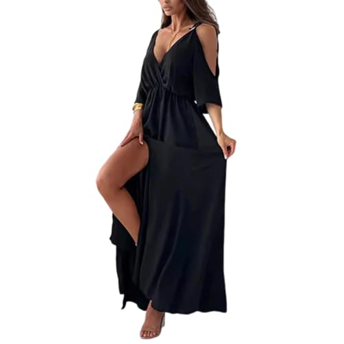Avanise Elegantes, V-Ausschnitt-Kleid Mit Seitenschlitz Für Damen, Mit Tiefem V-Ausschnitt Und Seitenschlitzen Für Lange Kleider