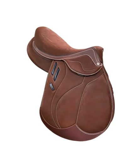 EQUIEMPRESS Professioneller englischer Leder Springsattel für Pferde robuster komfortabler Reitsattel für Springtraining Turniersport und Freizeit (17.5 inches)