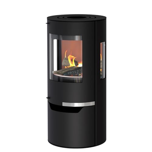 Kaminofen Thermia Hiron Trio 3 Sichtscheiben modernes Design 6 kW Holzofen Stahl Schwarz rund