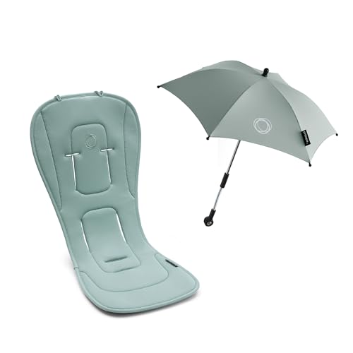 Bugaboo Sommer Accessoire Set: Duo-Komfort Sitzauflage für vier Jahreszeiten und Sonnenschirm+, kompatibel mit allen Bugaboo Modellen, für optimalen Schutz gegen Sonnenstrahlen, Pine Green
