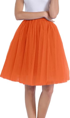 oranger Tüllrock orange Lang Damen Mit Elastische Hohe Taille Puffy Tüll Röcke Tütü Rock Rockabilly Midirock Große Größen A-Linie S-XL,Orange,L