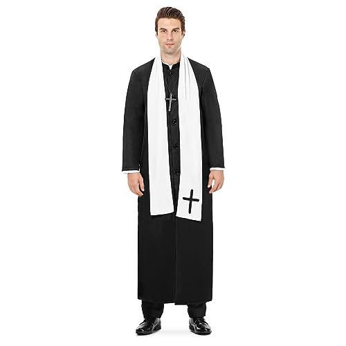 Joykindom Priester Kostüm Herren Halloween Kostüm Männer Schwarz Toga mit Schal Karneval Fasching Cosplay XL