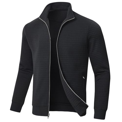 Huayuzh Jacke Herren übergangsjacke Winter Karierten Jacquard Alltag Freizeit Leicht Jacken mit Reißverschlusstasche Schwarz M