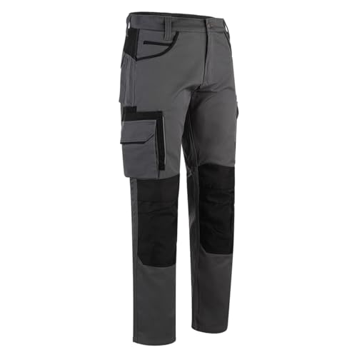WrightFits Olympian Arbeitshosen Männer - Robuste Sicherheits Arbeitshose Herren - Cargo und Knieschützer Taschen, Dreifach Genäht, Langlebige Arbeitskleidung, Grau (36W x 33L)