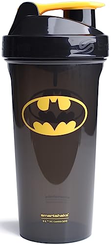 Smartshake Lite Justice League Protein Shaker Bottle 800ml - DC Comics Batman Wasserflasche, Auslaufsicher BPA Frei Gym Shaker Flasche für Proteinshakes und Proteinpulver, Batman Geschenke für Männer