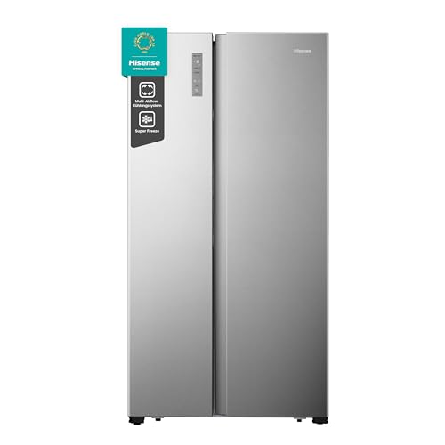 Hisense RS677N4BIE Side-by-Side Kühl-Gefrierkombination/ NoFrostPlus/ Multiflow 360°/ SuperCool/ BigBox/ 179,3 cm/ Kühlteil 334 l/ Gefrierteil 185 l/ 42 dB/ 309 kWh/ Jahr/ Inox-Look