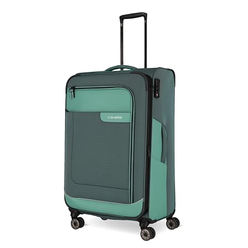 Travelite 4-Rad Koffer Größe L Weichschale aus recyceltem Material, Gepäck Serie VIIA: Trolley mit Dehnfalte + Kantenschutz, 77 cm, 91-103 Liter