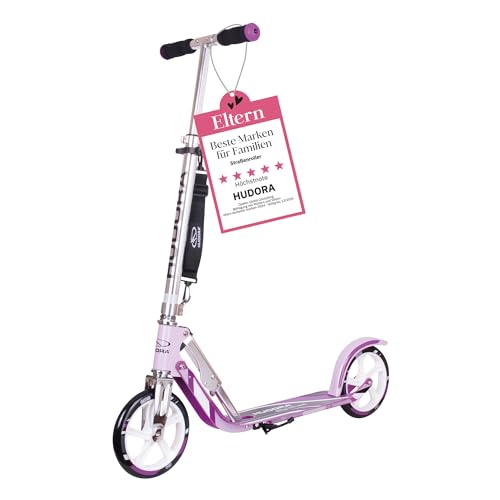 HUDORA BigWheel Scooter 205 - Stabiler Aluminium-Roller - Höhenverstellbarer & zusammenklappbarer Cityroller - Kinder- & Erwachsenenroller für bis zu 100kg - Tretroller mit Ständer