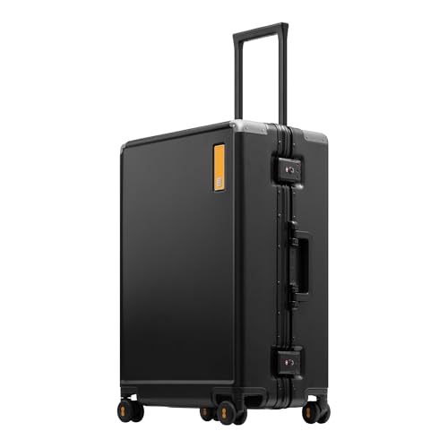 LEVEL8 Koffer Trolley mit Aluminium Rahmen,Hartschalenkoffer mit 4 Spinner Rollen,Doppelte TSA Schloss Mittelgroß Reisekoffer, 68L,Schwarz