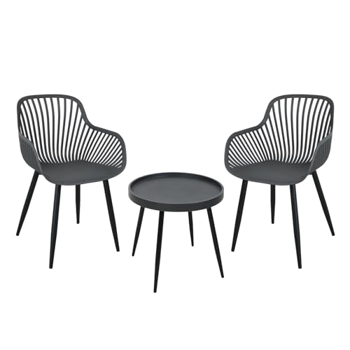 SVITA Philly Sitzgruppe Outdoor rund Gartenmöbel Balkonmöbel Set 3 teilig Grau/Schwarz