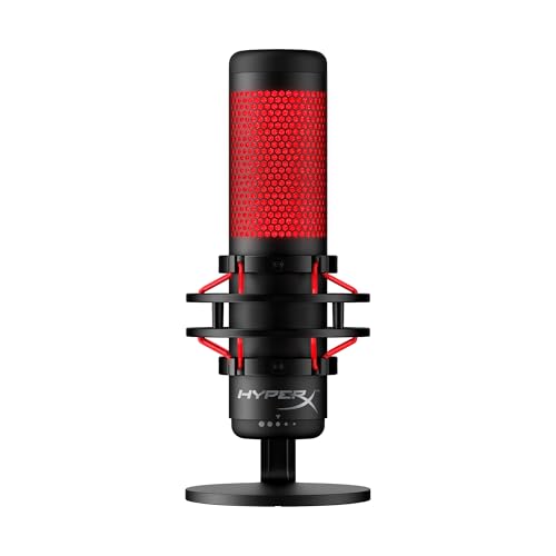 HyperX QuadCast – USB-Kondensatormikrofon für PC, PS5, PS4 & Mac – mit Shock Mount, LED-Beleuchtung, Tap-to-Mute & 4 Richtcharakteristiken – Streaming & Gaming-Mikrofon, Schwarz-Rot
