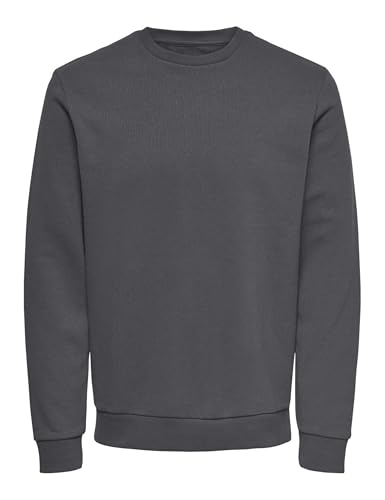 Herren O&S Basic Sweatshirt Regular Fit Pullover Langarm Jumper Sweater Shirt ohne Kapuze ONSCERES, Farben:Grau-3, Größe:XL