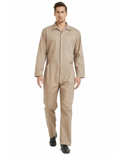 TopTie Herren Overall Khaki Arbeitsoverall mit Druckknöpfe und vorne Reißverschluss Boilersuit Herren Arbeitskleidung- 2XL