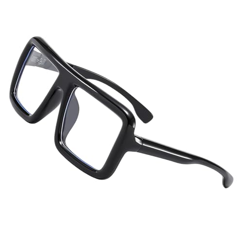 wilcractk Hornbrille Große Rahmenform Schwarz Nerd Fake Brille Ohne Stärke Mit Blaulichtfilter Modisches Eckiges Design Für Damen Herren Alltag Cosplay Bühne Party