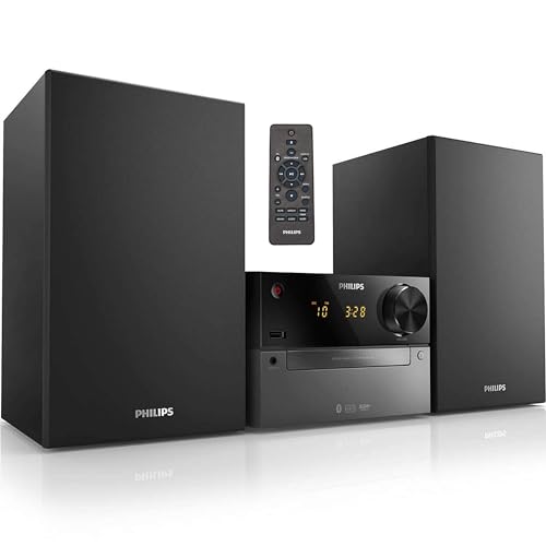 Philips Mikro-Musiksystem TAM4505 60W Bluetooth-Stereoanlage mit CD, MP3-CD, FM-Radio, USB-Wiedergabe, Bassreflex-Lautsprecher, klassisches Design und Audio-In für Zuhause