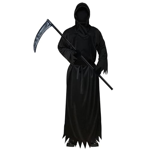 A-SZCXTOP Sensenmann Kostüm Set für Erwachsene,Halloween Cosplay Maskenball Kostüm,Tunika Outfit Gruseligem Geist Robe