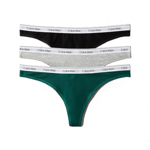 Calvin Klein Damen 3er Pack Strings Thong Unterwäsche, Mehrfarbig (Black/Grey Heather/Turf), S