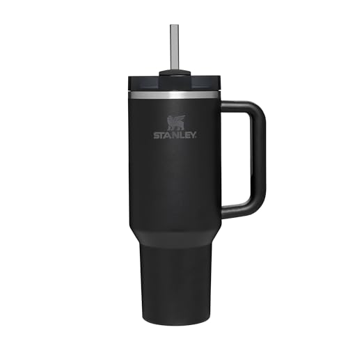 STANLEY Quencher H2.0 Flowstate Trinkflasche Mit Strohhalm 1.2L - Thermobecher Kühlt 11 Stunden - 48 Stunden Eisgekühlt - Spülmaschinenfest - Thermosflasche BPA Frei - Edelstahl Trinkbecher - Black