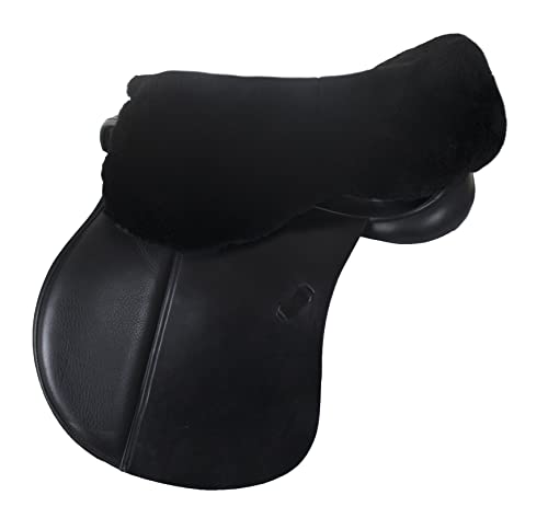 Engel Reitsport | Sattelsitzbezug Sattelauflage echtes Merino Lammfell SABEZ1-M-SCH für englische Reitsattel schwarz Größe M
