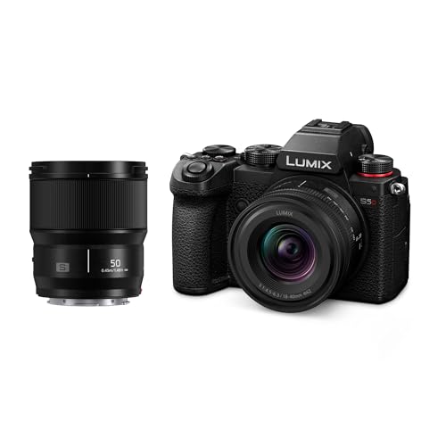 Panasonic DC-S5DWE-K Lumix S5D Full Frame Mirrorless Camera Body, 24.2MP, 4K 60P Recording, Live View Finder, Free Angle Monitor, Wi-Fi, Bluetooth, with S-R1840E 18-40mm & S-S50ME 50mm Lenses, Black