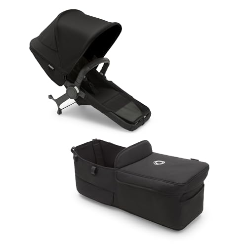 Bugaboo Donkey 5 Twin Erweiterungsset, verwandelt deinen Donkey 5 Mono in einen Zwillingskinderwagen,verbessertes Side By Side-Design, wendbarer Sitz und Ein-Hand-Steuerung, Midnight Black
