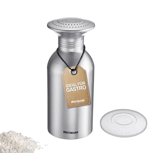Westmark Gastro-Salzstreuer Omega – praktischer Gewürzstreuer für Gastronomie und Großküche, auch für Zucker geeignet, Salzdose mit Deckel – Aluminium, 650 ml, Silber/Transparent