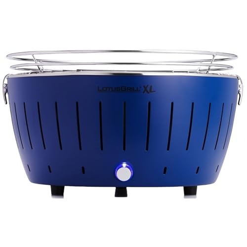 LotusGrill XL Tiefblau G435 der raucharme Holzkohlegrill/Tischgrill mit USB-Anschluß