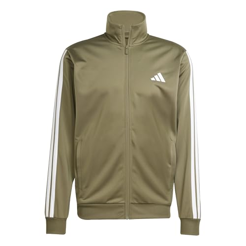 adidas Herren SPORTSWEAR BASIC 3 STRIPES TRICOT TRACKSUIT, olive strata/white, M