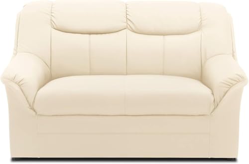DOMO. collection Berlin Sofa/klassisches 2er Sofa/Zeitlose Garnitur mit weichem Kunstleder/Maße: 143/90/89 cm (B/T/H) / Farbe: beige (weiß)