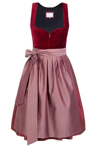 Edelnice Trachtenmode Exklusives Designer Midi Dirndl Lilly Samt rot inkl. Dirndlschürze Gr. 32-54 (46)