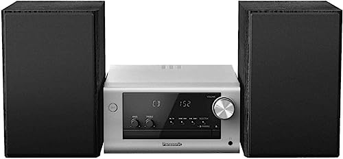 Panasonic SC-PM704EG-S Kompaktes Micro HiFi Stereosystem mit CD, DAB+/FM Radio, USB und Bluetooth, 80W Lautsprechern, Bassregelung, Silber