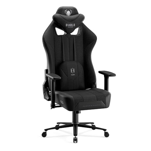 Diablo Gaming Stuhl Stoff X-Player 2.0 - Breite Sitzfläche - Gaming Chair mit 3D Armlehnen - Nacken/- Lendenkissen Wippfunktion - Bürostuhl 150 kg - Pc Gaming Stuhl Ergonomisch - Normal (L)